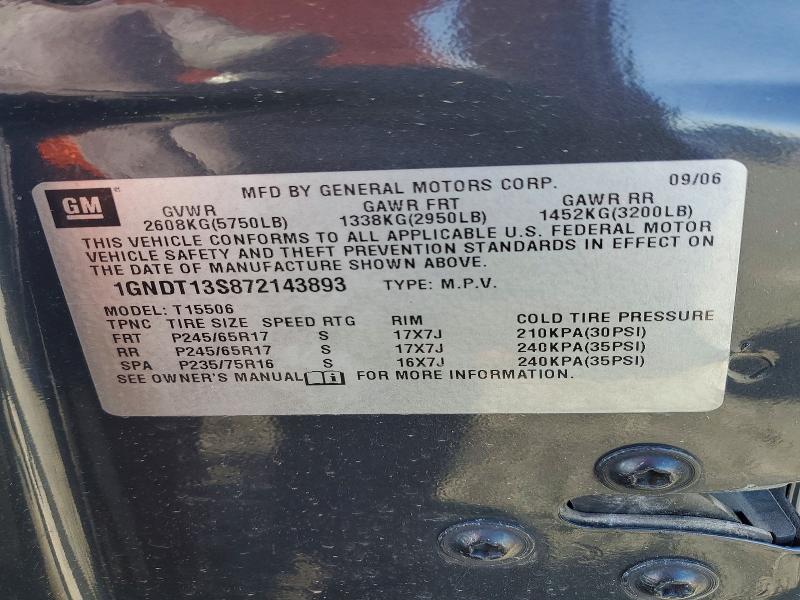 Auction sale of the 2007 Chevrolet Trailblazer, vin: 1GNDT13S872143893, lot number: 69373626