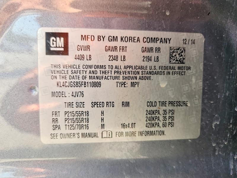 Aukcja sprzedaży 2015 Buick Encore, vin: KL4CJGSB5FB110809, numer aukcji: 67101116