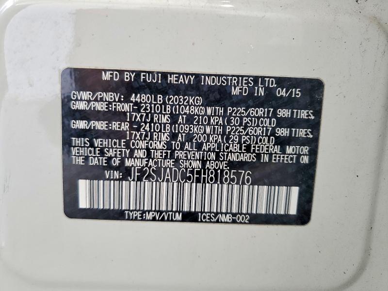 2015 Subaru Forester მანქანა იყიდება აუქციონზე, vin: JF2SJADC5FH818576, აუქციონის ნომერი: 67100546