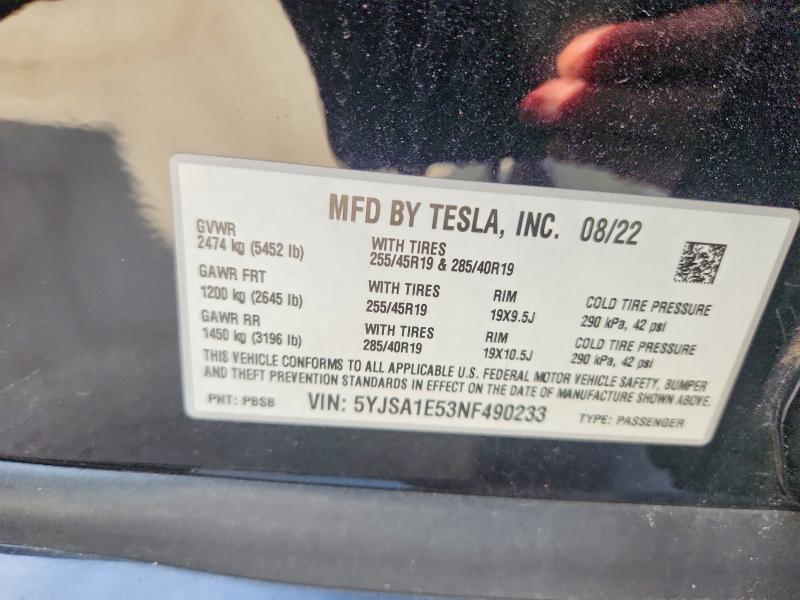 Aukcja sprzedaży 2022 Tesla Model S, vin: 5YJSA1E53NF490233, numer aukcji: 69745176