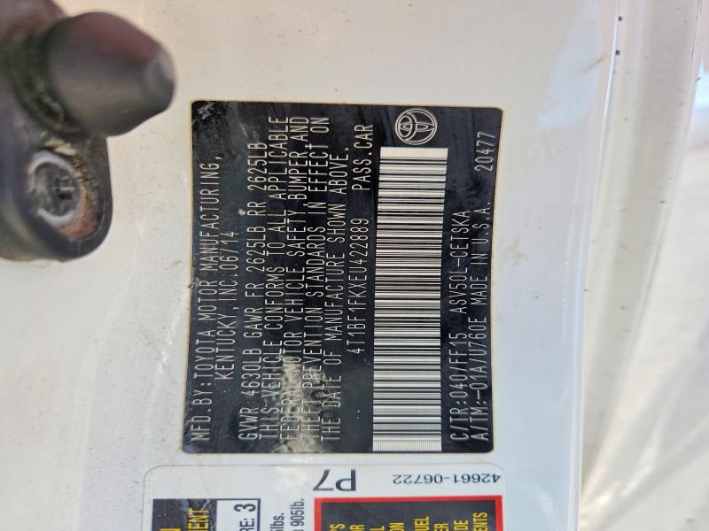 2014 Toyota Camry მანქანა იყიდება აუქციონზე, vin: 4T1BF1FKXEU422889, აუქციონის ნომერი: 70422826