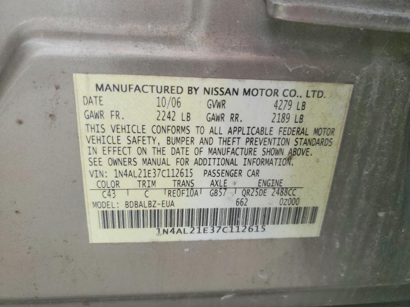 Aukcja sprzedaży 2007 Nissan Altima, vin: 1N4AL21E37C112615, numer aukcji: 70283446