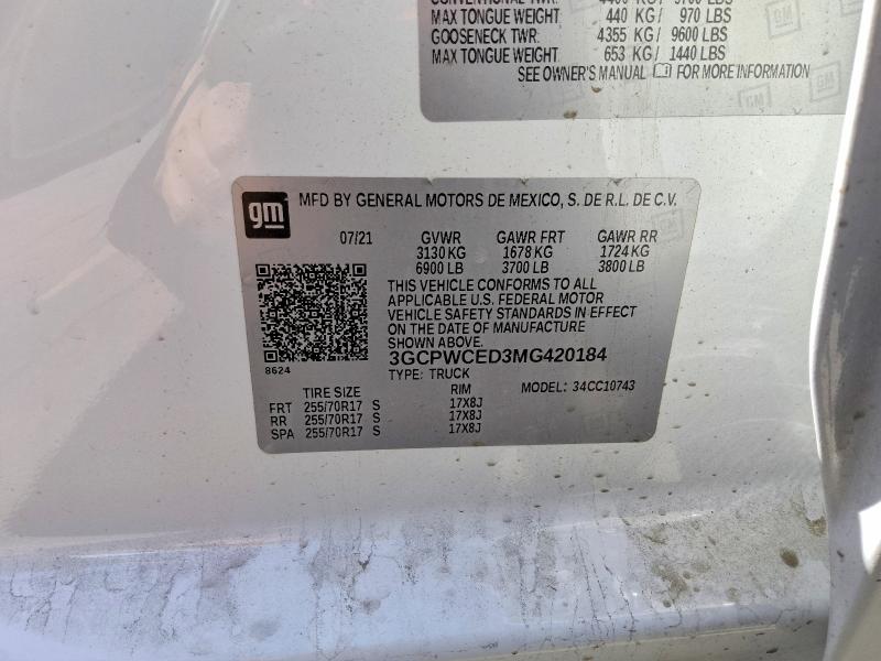 71299046 :رقم المزاد ، 3GCPWCED3MG420184 vin ، 2021 Chevrolet Silverado مزاد بيع