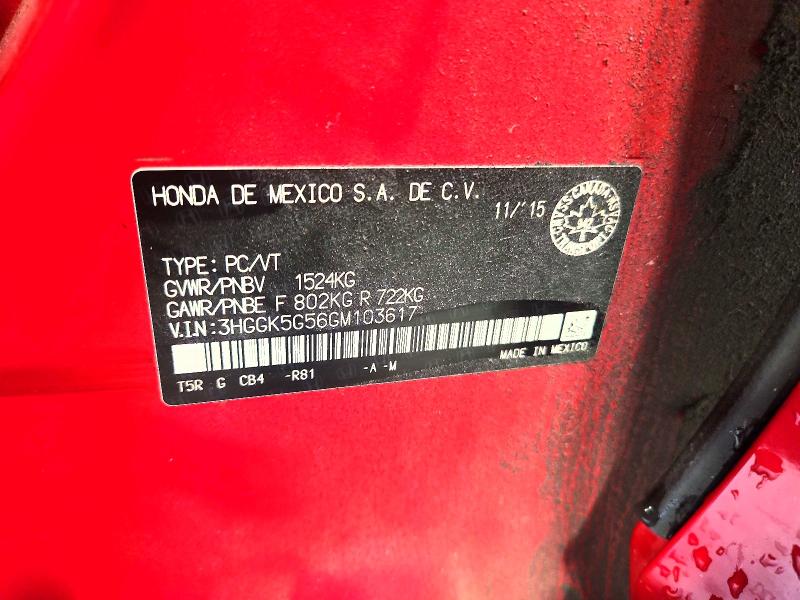 2016 Honda Fit მანქანა იყიდება აუქციონზე, vin: 3HGGK5G56GM103617, აუქციონის ნომერი: 69565566