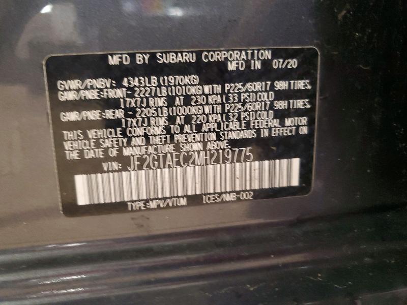 Aukcja sprzedaży 2021 Subaru Crosstrek, vin: JF2GTAEC2MH219775, numer aukcji: 66400416
