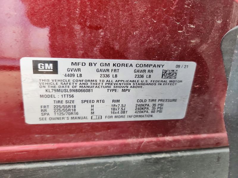 67307536 :رقم المزاد ، KL79MUSL9NB066081 vin ، 2022 Chevrolet Trailblazer مزاد بيع