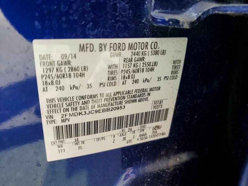 69491676 :رقم المزاد ، 2FMDK3JC9EBB20953 vin ، 2014 Ford Edge مزاد بيع