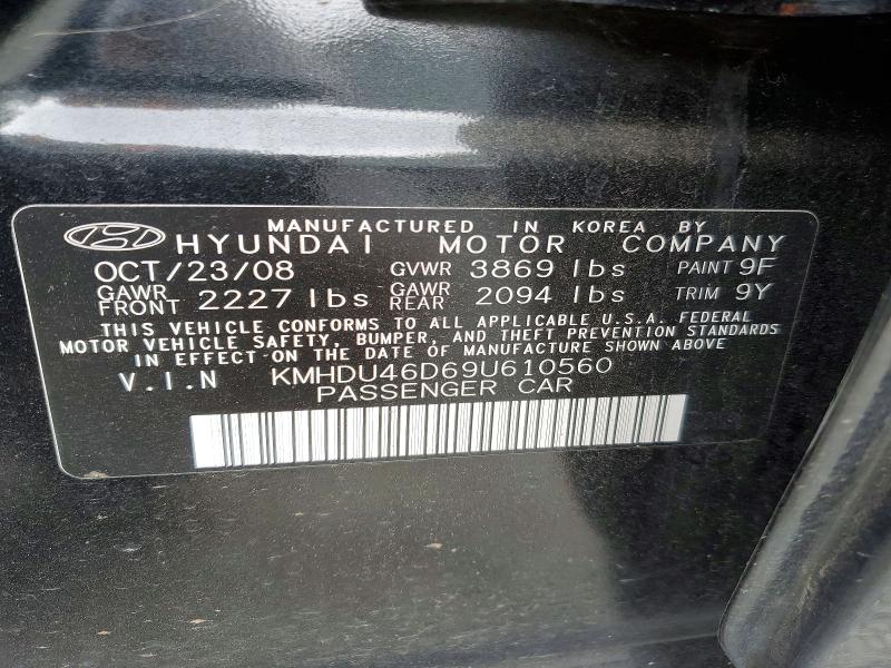 70181316 :رقم المزاد ، KMHDU46D69U610560 vin ، 2009 Hyundai Elantra مزاد بيع