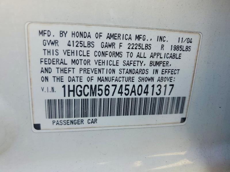 Aukcja sprzedaży 2005 Honda Accord, vin: 1HGCM56745A041317, numer aukcji: 69369776