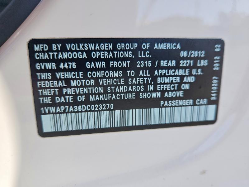 Aukcja sprzedaży 2013 Volkswagen Passat, vin: 1VWAP7A36DC023270, numer aukcji: 69715916