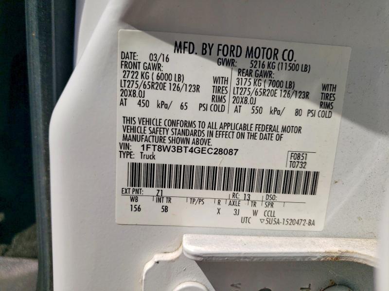 Продаж на аукціоні авто 2016 Ford F350, vin: 1FT8W3BT4GEC28087, номер лоту: 68362796