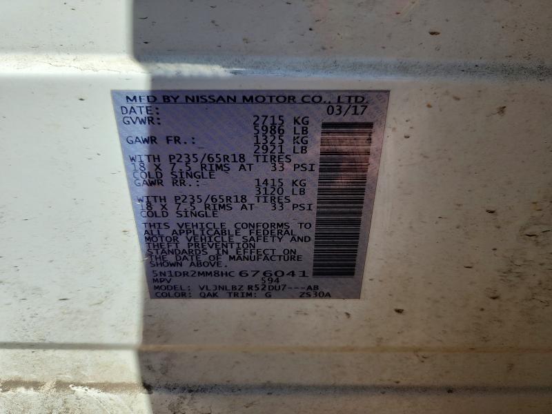 2017 Nissan Pathfinder მანქანა იყიდება აუქციონზე, vin: 5N1DR2MM8HC676041, აუქციონის ნომერი: 68632936
