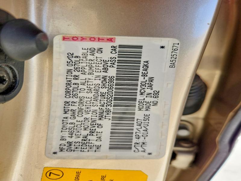 Aukcja sprzedaży 2002 Lexus Es, vin: JTHBF30G520066986, numer aukcji: 69192116
