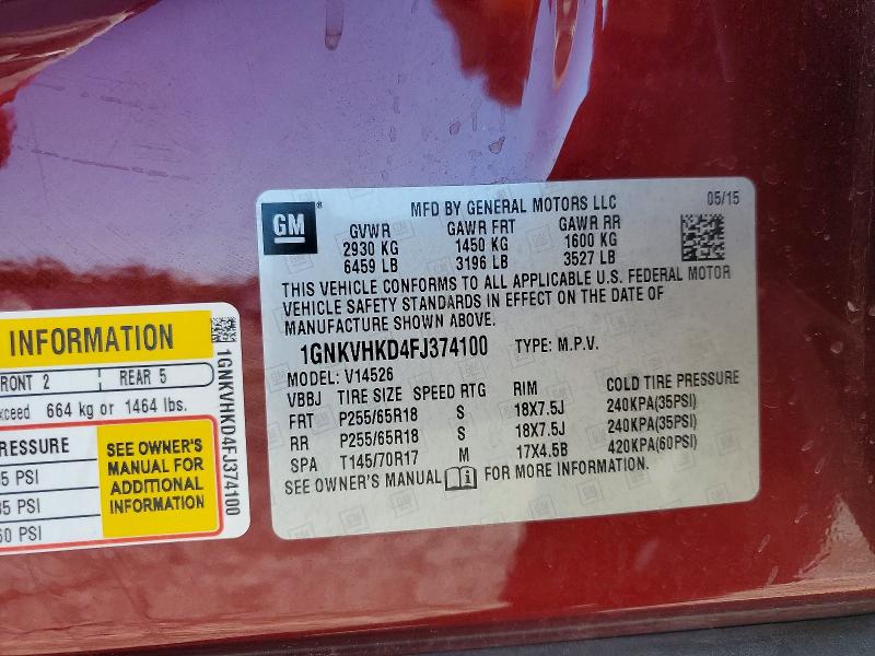 71041306 :رقم المزاد ، 1GNKVHKD4FJ374100 vin ، 2015 Chevrolet Traverse مزاد بيع