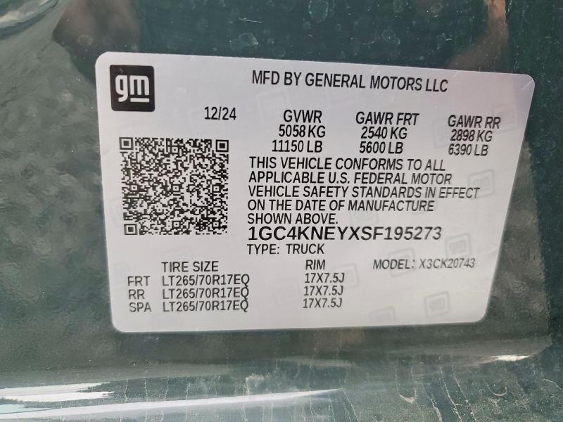 2025 Chevrolet Silverado მანქანა იყიდება აუქციონზე, vin: 1GC4KNEYXSF195273, აუქციონის ნომერი: 67754356