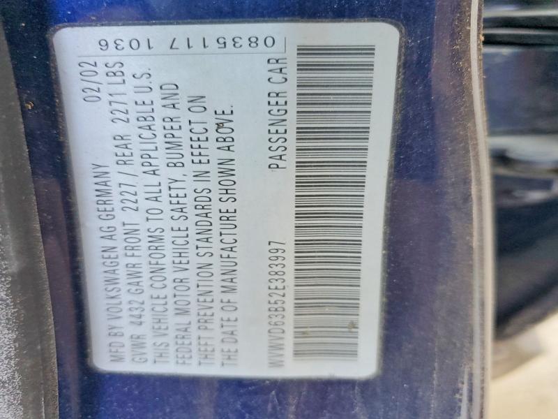 68424876 :رقم المزاد ، WVWVD63B52E383997 vin ، 2002 Volkswagen Passat مزاد بيع