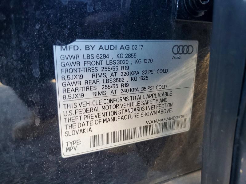 Aukcja sprzedaży 2017 Audi Q7, vin: WA1AHAF74HD043911, numer aukcji: 68880376