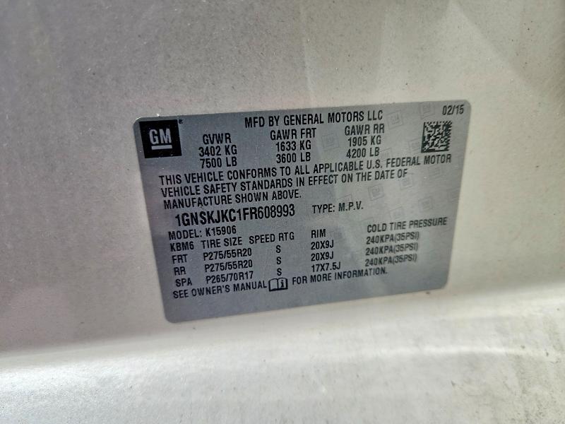 Продаж на аукціоні авто 2015 Chevrolet Suburban, vin: 1GNSKJKC1FR608993, номер лоту: 70316456