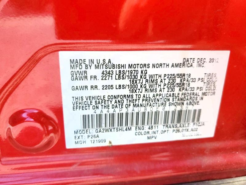 2013 Mitsubishi Outlander Sport მანქანა იყიდება აუქციონზე, vin: 4A4AP3AU8DE012367, აუქციონის ნომერი: 66887216