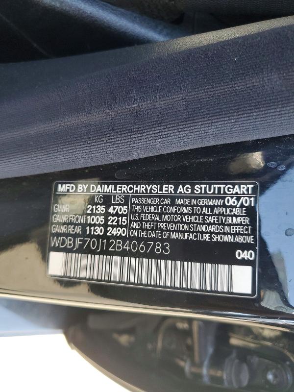 Продаж на аукціоні авто 2002 Mercedes-benz E, vin: WDBJF70J12B406783, номер лоту: 68045086