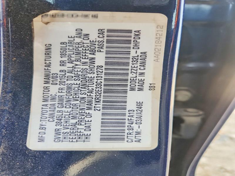 Продажа на аукционе авто 2003 Toyota Matrix, vin: 2T1KR32E33C131278, номер лота: 68929586