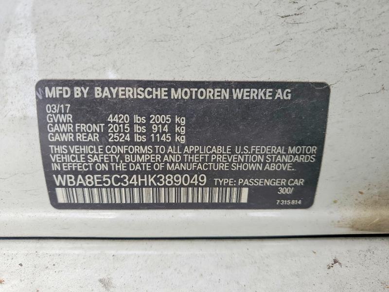 67178416 :رقم المزاد ، WBA8E5C34HK389049 vin ، 2017 Bmw 328 مزاد بيع