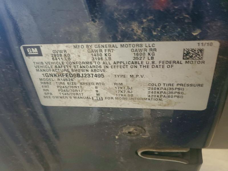 Aukcja sprzedaży 2011 Chevrolet Traverse, vin: 1GNKRFED6BJ237495, numer aukcji: 69674446