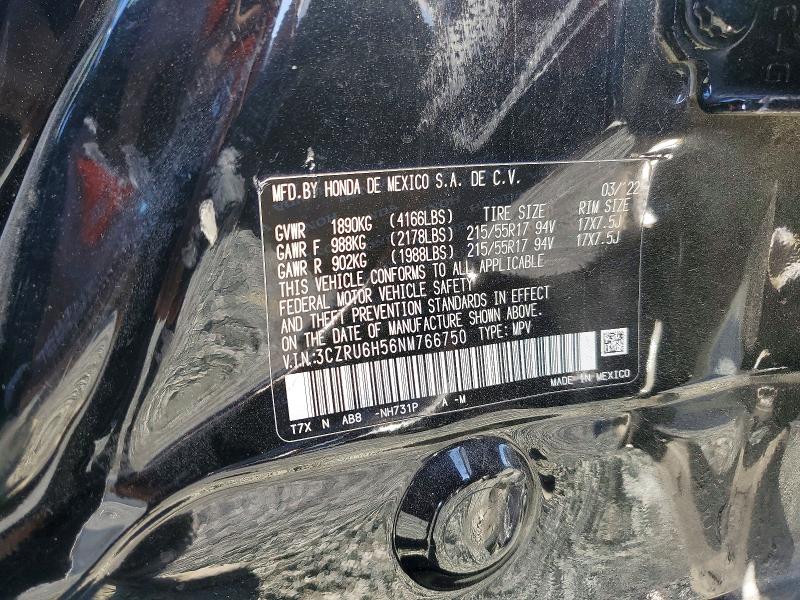 68163566 :رقم المزاد ، 3CZRU6H56NM766750 vin ، 2022 Honda Hr-v مزاد بيع