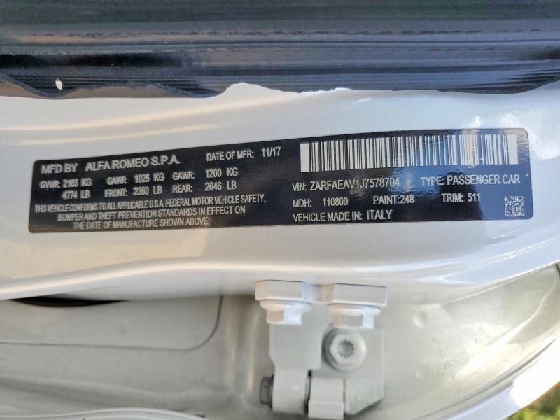 Aukcja sprzedaży 2018 Alfa Romeo Giulia, vin: ZARFAEAV1J7578704, numer aukcji: 68180656