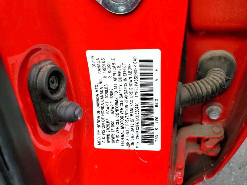 Aukcja sprzedaży 2019 Honda Civic, vin: 2HGFC2F61KH530440, numer aukcji: 67533626