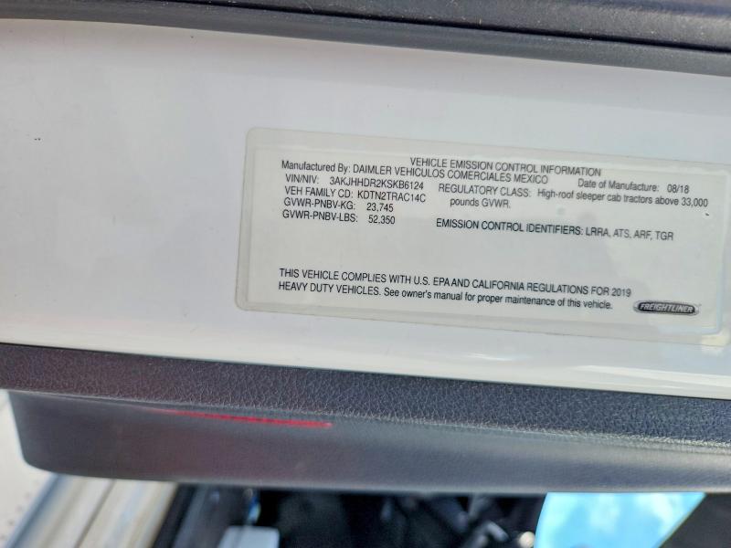 67661606 :رقم المزاد ، 3AKJHHDR2KSKB6124 vin ، 2019 Freightliner Cascadia 126 مزاد بيع