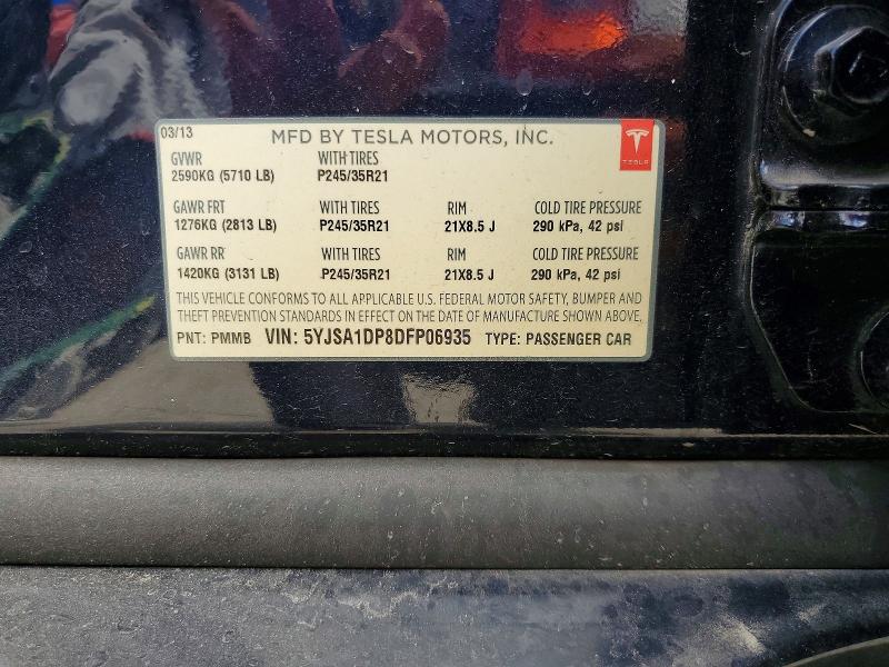 2013 Tesla Model S მანქანა იყიდება აუქციონზე, vin: 5YJSA1DP8DFP06935, აუქციონის ნომერი: 68047886