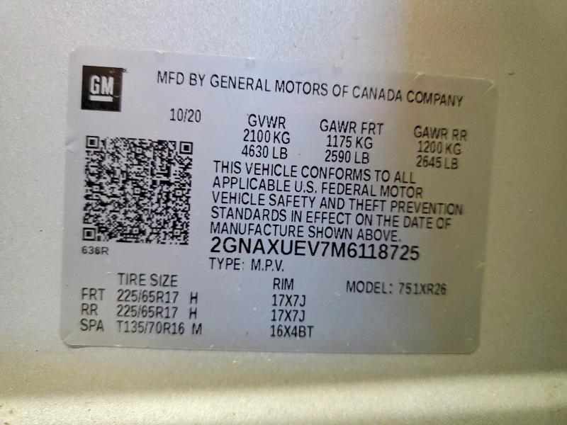 Продаж на аукціоні авто 2021 Chevrolet Equinox, vin: 2GNAXUEV7M6118725, номер лоту: 69528176