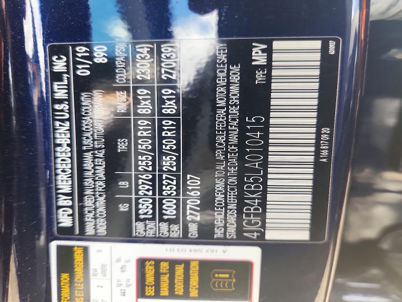 66785766 :رقم المزاد ، 4JGFB4KB5LA010415 vin ، 2020 Mercedes-benz Gle مزاد بيع