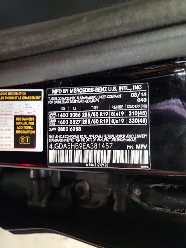 67893196 :رقم المزاد ، 4JGDA5HB9EA381457 vin ، 2014 Mercedes-benz Ml مزاد بيع