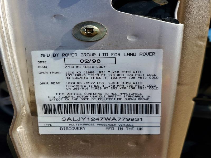Продажа на аукционе авто 1998 Land Rover Discovery, vin: SALJY1247WA779931, номер лота: 68836486