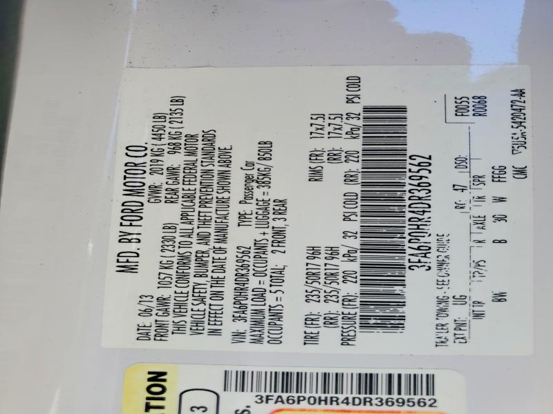 69224206 :رقم المزاد ، 3FA6P0HR4DR369562 vin ، 2013 Ford Fusion مزاد بيع