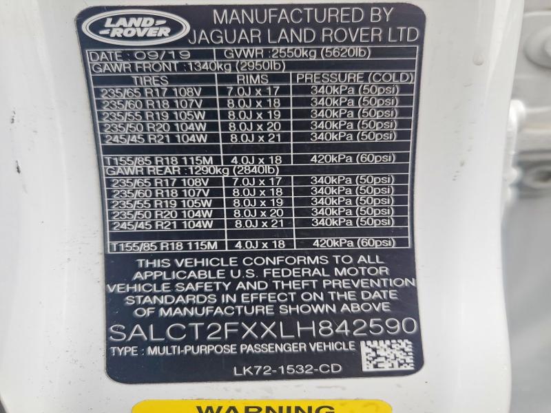 2020 Land Rover Discovery Sport მანქანა იყიდება აუქციონზე, vin: SALCT2FXXLH842590, აუქციონის ნომერი: 68598956