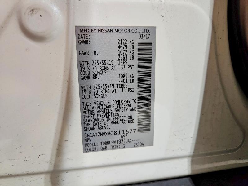 69549566 :رقم المزاد ، 5N1AT2MVXHC811677 vin ، 2017 Nissan Rogue مزاد بيع