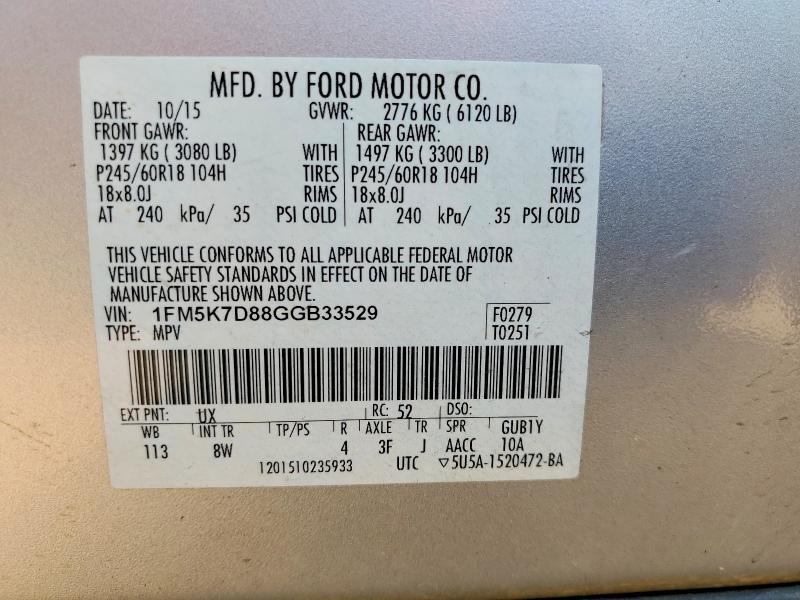 Продаж на аукціоні авто 2016 Ford Explorer, vin: 1FM5K7D88GGB33529, номер лоту: 67876586