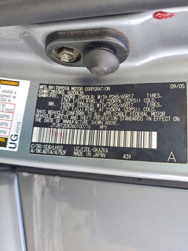 Aukcja sprzedaży 2006 Lexus Gx, vin: JTJBT20X260100776, numer aukcji: 67488986