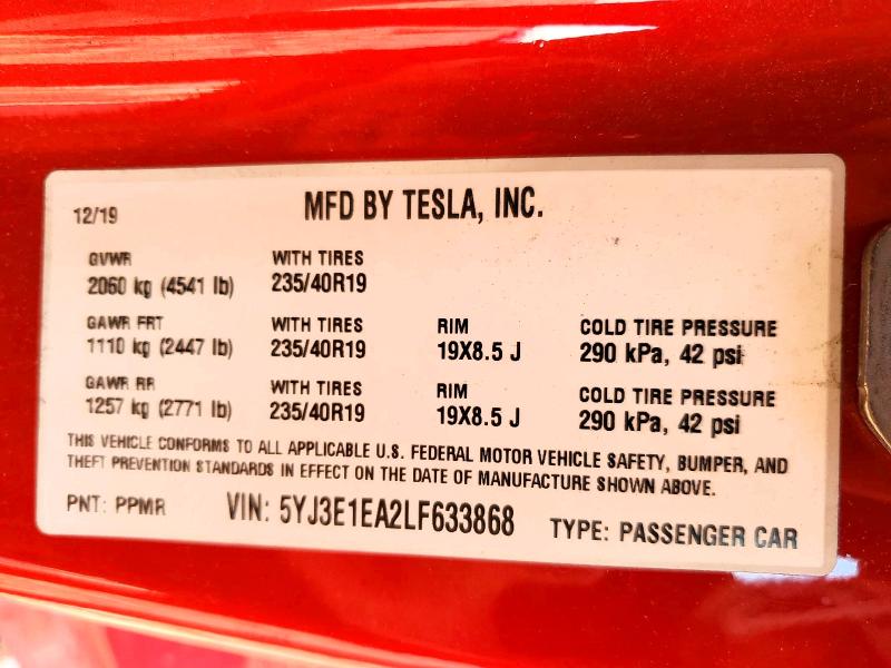 Продаж на аукціоні авто 2020 Tesla Model 3, vin: 5YJ3E1EA2LF633868, номер лоту: 66926296