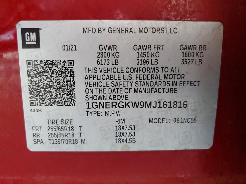 2021 Chevrolet Traverse მანქანა იყიდება აუქციონზე, vin: 1GNERGKW9MJ161816, აუქციონის ნომერი: 69630856