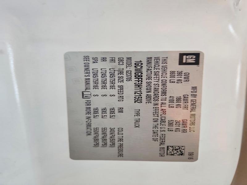 Продаж на аукціоні авто 2017 Chevrolet Express G2500, vin: 1GCWGBFF3H1121592, номер лоту: 69490486