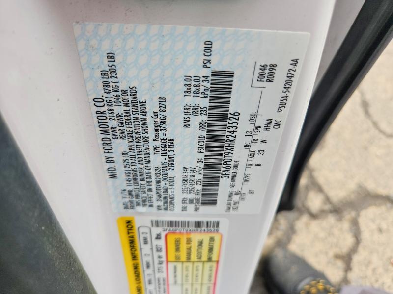 Продажа на аукционе авто 2017 Ford Fusion, vin: 3FA6P0T9XHR243526, номер лота: 70038346
