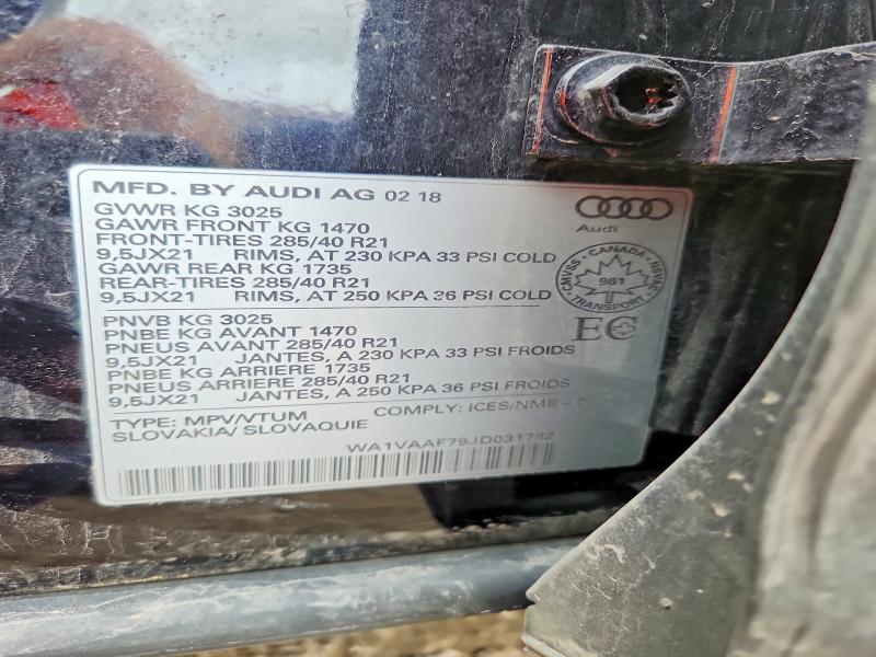 Aukcja sprzedaży 2018 Audi Q7, vin: WA1VAAF79JD031782, numer aukcji: 68950336