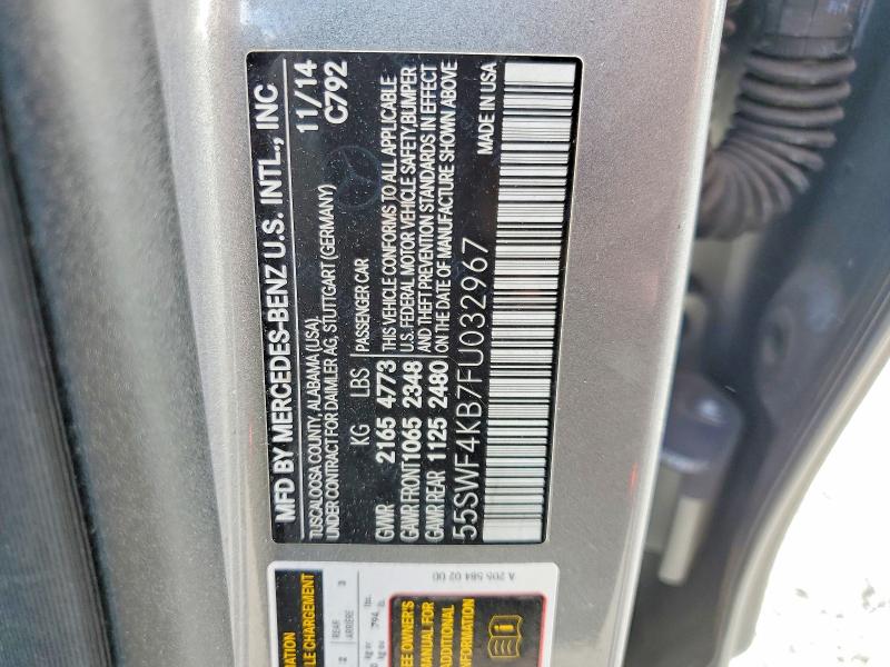 68659716 :رقم المزاد ، 55SWF4KB7FU032967 vin ، 2015 Mercedes-benz C مزاد بيع