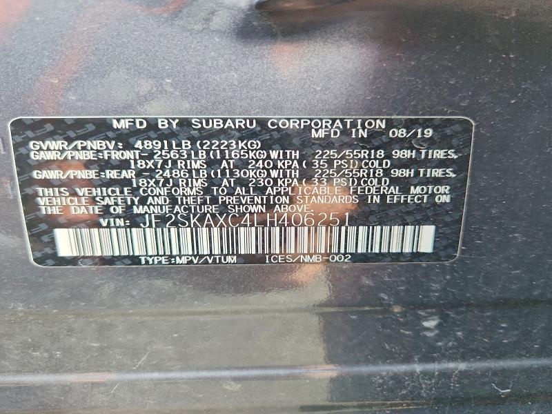 Продажа на аукционе авто 2020 Subaru Forester, vin: JF2SKAXC4LH406251, номер лота: 69950546