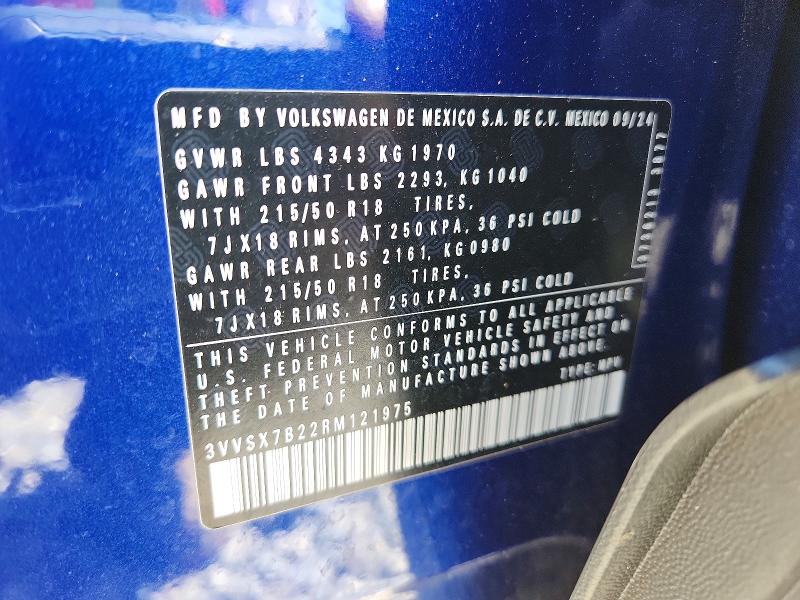 69087356 :رقم المزاد ، 3VVSX7B22RM121975 vin ، 2024 Volkswagen Taos مزاد بيع