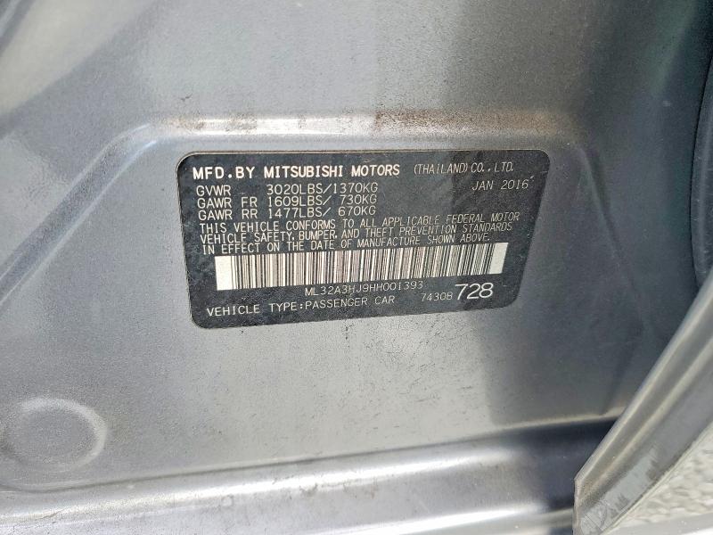 2017 Mitsubishi Mirage მანქანა იყიდება აუქციონზე, vin: ML32A3HJ9HH001393, აუქციონის ნომერი: 67338436